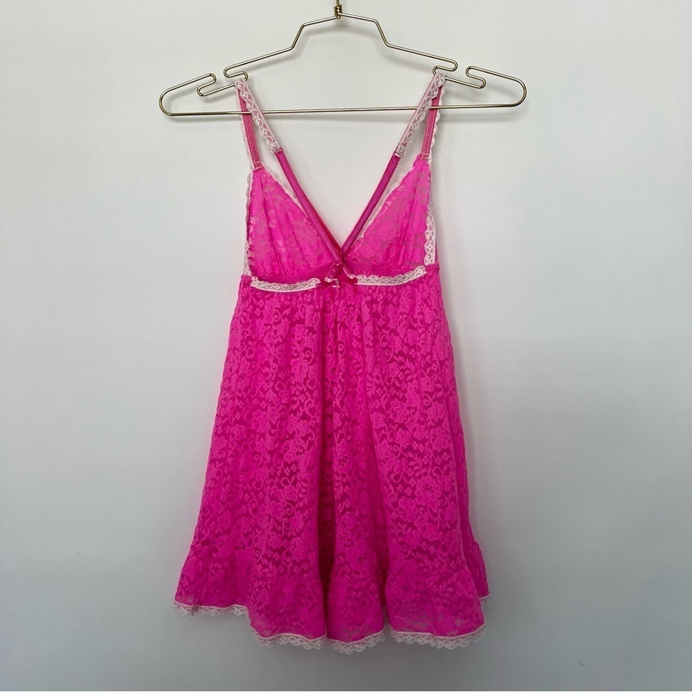 Victoria's Secret Lace Babydoll Size Small Hot Pink Lace Nightie Slip Cami